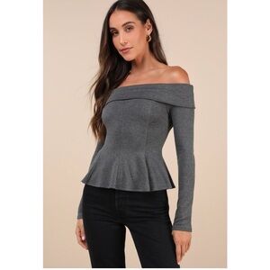 Flattering Pick Dark Grey Off-the-Shoulder Long Sleeve Top